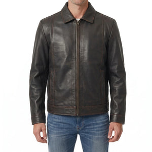 Hale Men’s Distressed Brown Vintage Harrington Leather Jacket