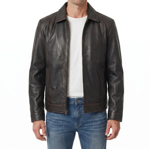 Hale Men’s Distressed Brown Vintage Harrington Leather Jacket