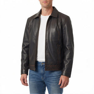 Hale Men’s Distressed Brown Vintage Harrington Leather Jacket