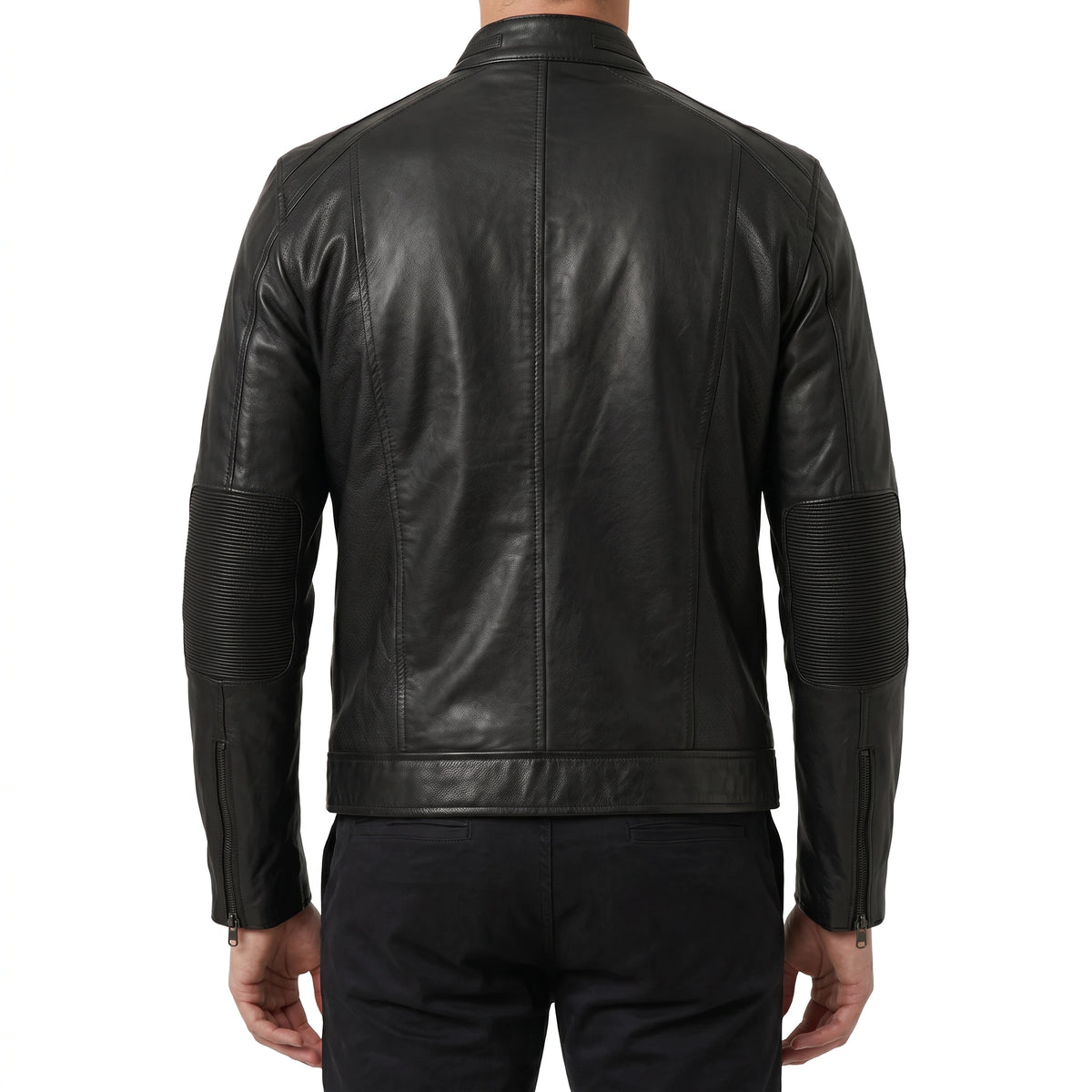 Hayes Men’s Black Cafe Racer Style Leather Biker Jacket