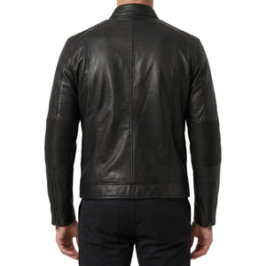 Hayes Men’s Black Cafe Racer Style Leather Biker Jacket