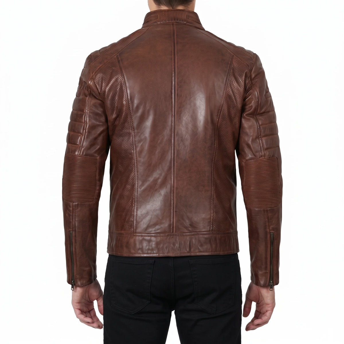 Hayes Men’s Cognac Brown Cafe Racer Style Leather Biker Jacket