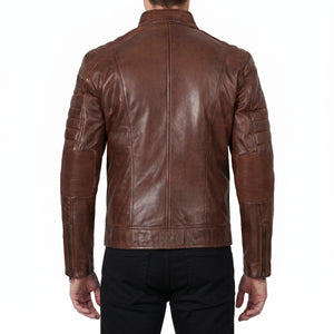 Hayes Men’s Cognac Brown Cafe Racer Style Leather Biker Jacket