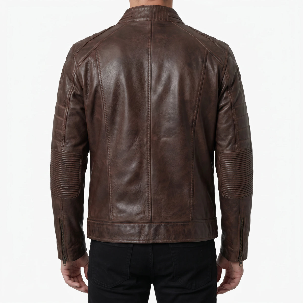 Hayes Men’s Distressed Brown Cafe Racer Style Leather Biker Jacket