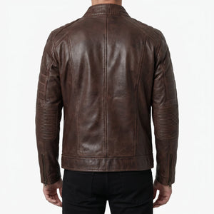 Hayes Men’s Distressed Brown Cafe Racer Style Leather Biker Jacket