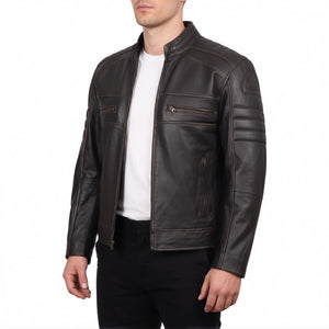 Hayes Men’s Rub-Off Brown Cafe Racer Style Leather Biker Jacket