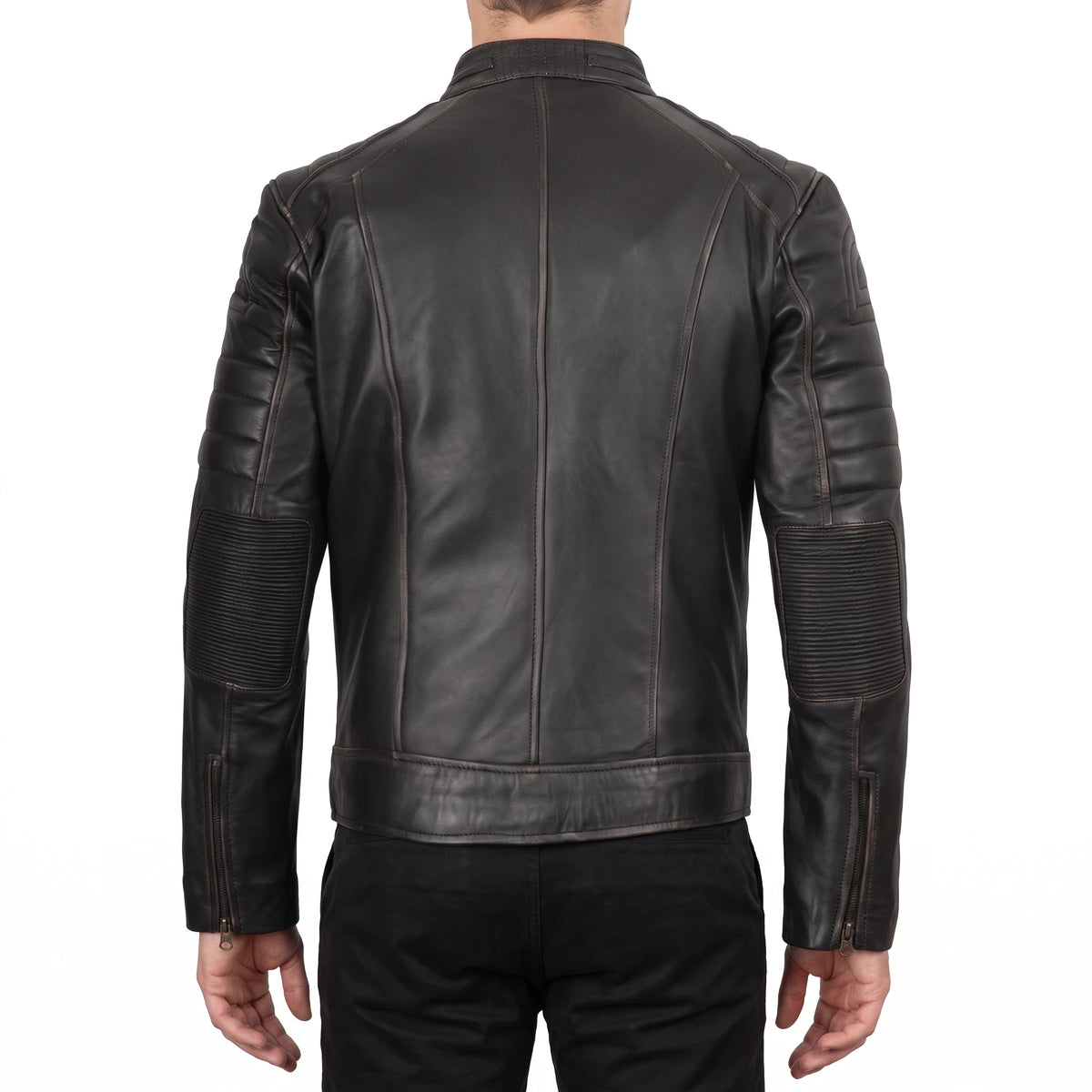 Hayes Men’s Rub-Off Brown Cafe Racer Style Leather Biker Jacket