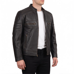 Hayes Men’s Rub-Off Brown Cafe Racer Style Leather Biker Jacket
