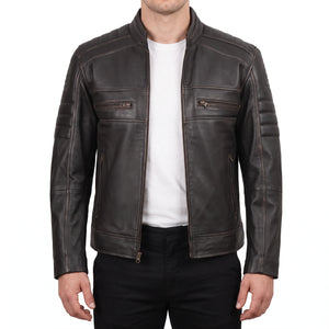 Hayes Men’s Rub-Off Brown Cafe Racer Style Leather Biker Jacket