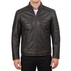 Hayes Men’s Rub-Off Brown Cafe Racer Style Leather Biker Jacket