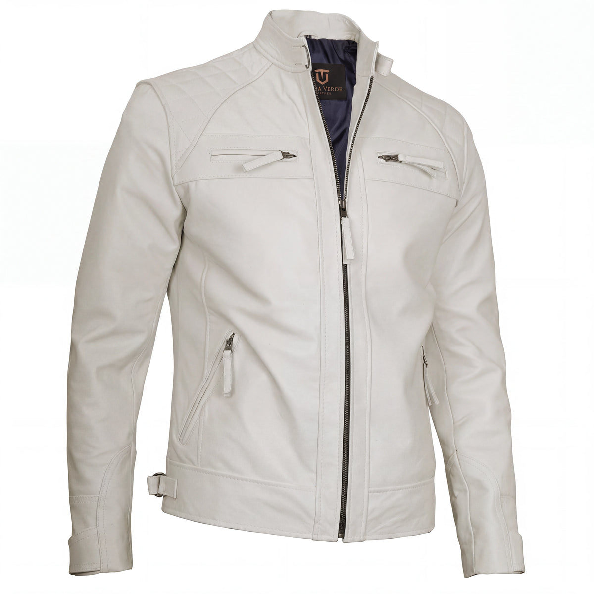 Ivory Warden Men’s Off-White Quilted Leather Biker Jacket