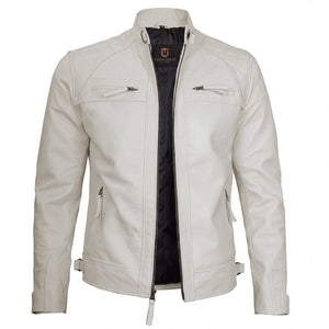 Ivory Warden Men’s Off-White Quilted Leather Biker Jacket