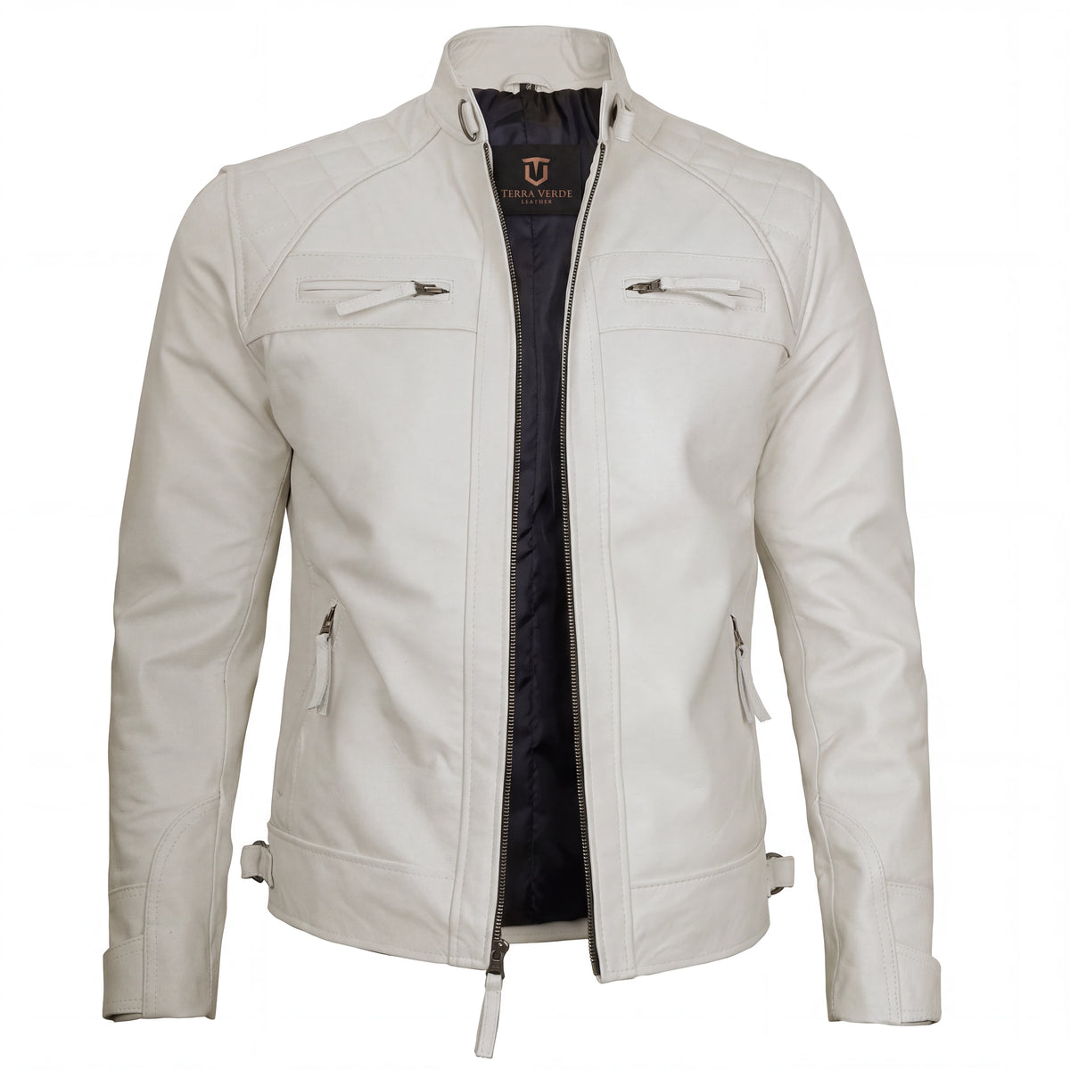 Ivory Warden Men’s Off-White Quilted Leather Biker Jacket