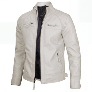 Ivory Warden Men’s Off-White Quilted Leather Biker Jacket