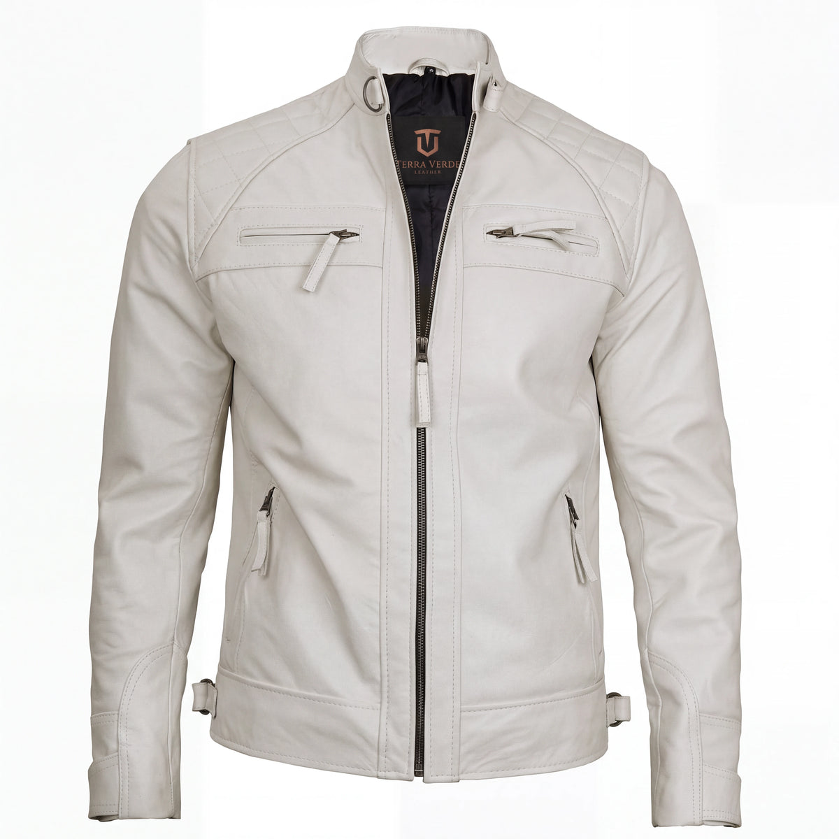Ivory Warden Men’s Off-White Quilted Leather Biker Jacket
