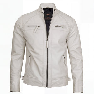 Ivory Warden Men’s Off-White Quilted Leather Biker Jacket