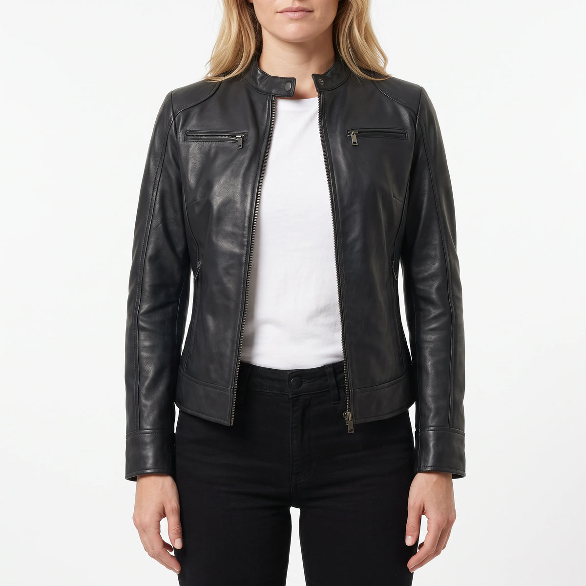 Juliette Women’s Black Cafe Racer Style Biker Leather Jacket