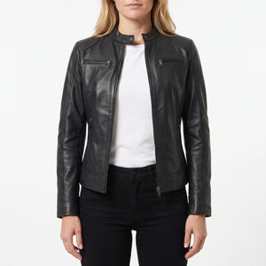 Juliette Women’s Black Cafe Racer Style Biker Leather Jacket