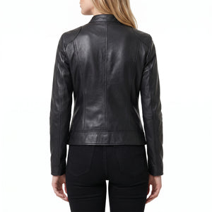 Juliette Women’s Black Cafe Racer Style Biker Leather Jacket