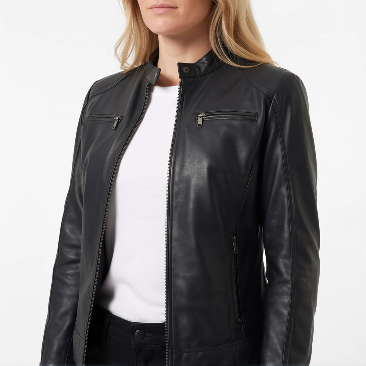 Juliette Women’s Black Cafe Racer Style Biker Leather Jacket