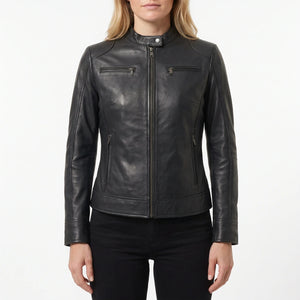 Juliette Women’s Black Cafe Racer Style Biker Leather Jacket