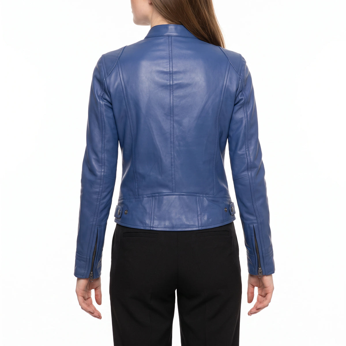 Juliette Women’s Blue Cafe Racer Style Biker Leather Jacket