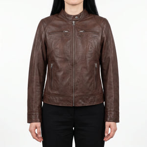 Juliette Women’s Cognac Brown Cafe Racer Style Biker Leather Jacket