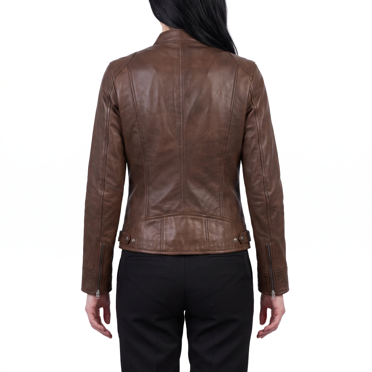 Juliette Women’s Cognac Brown Cafe Racer Style Biker Leather Jacket