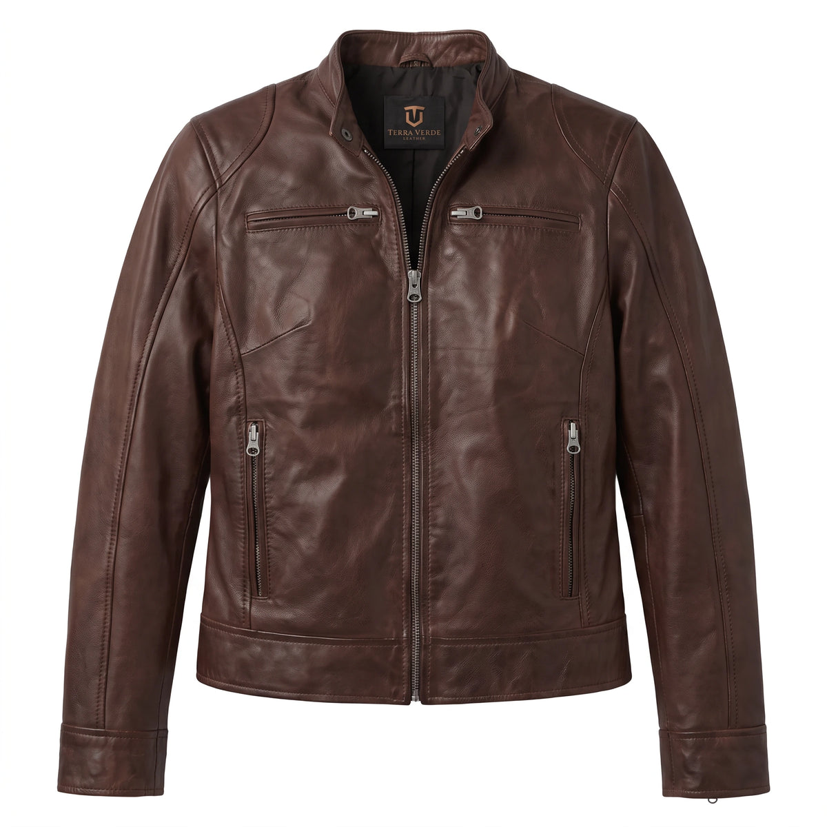 Juliette Women’s Cognac Brown Cafe Racer Style Biker Leather Jacket