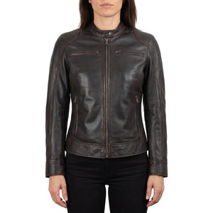 Juliette Women’s Rub Off Brown Cafe Racer Style Biker Leather Jacket