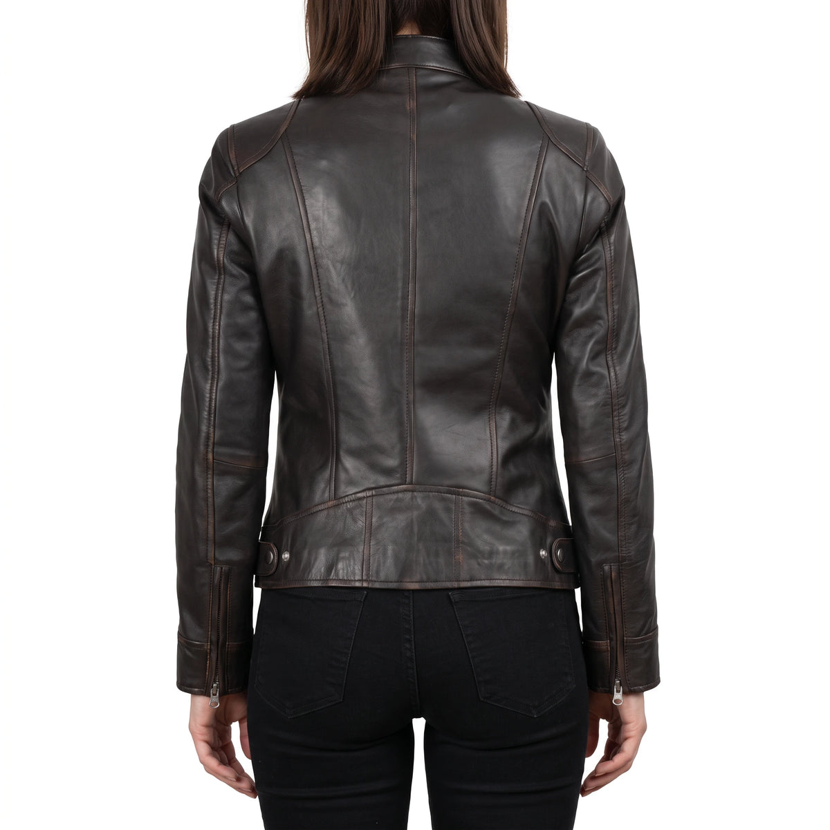 Juliette Women’s Rub Off Brown Cafe Racer Style Biker Leather Jacket