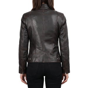 Juliette Women’s Rub Off Brown Cafe Racer Style Biker Leather Jacket