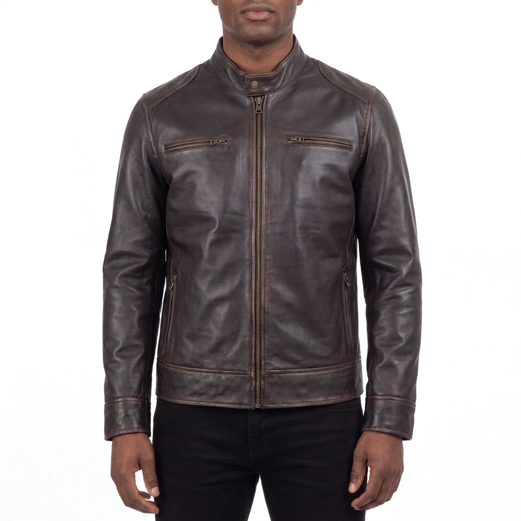 Espresso Outlaw Men’s Dark Brown Leather Biker Jacket