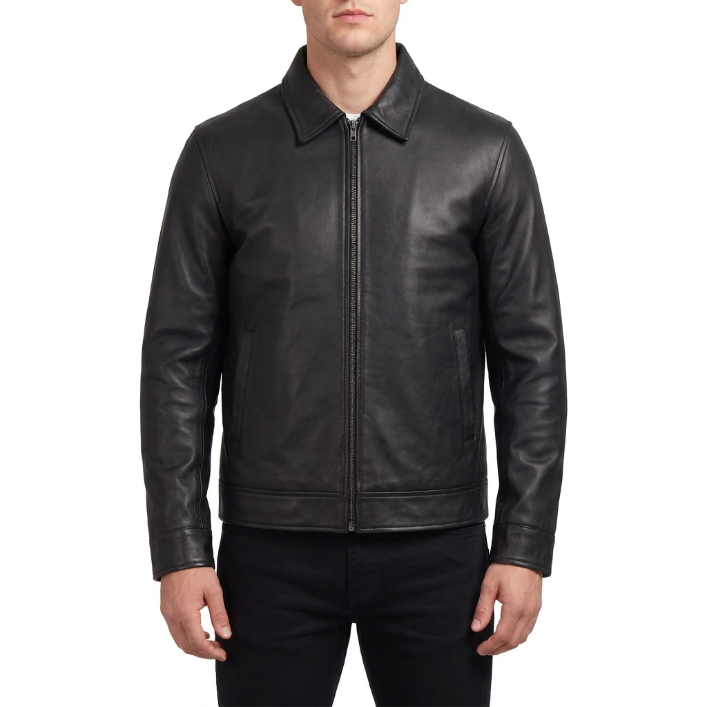 Miles Men’s Black Harrington Leather Jacket