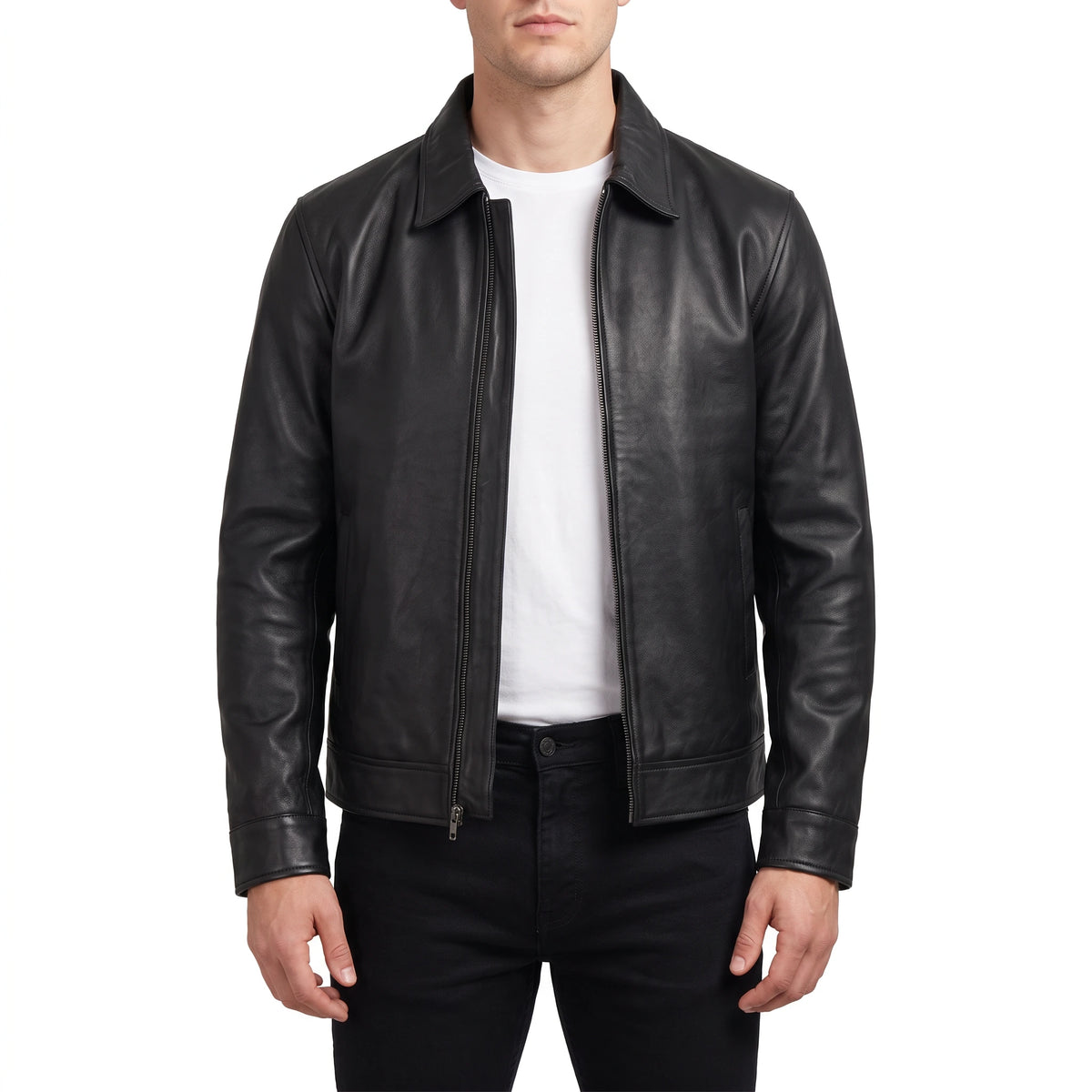 Miles Men’s Black Harrington Leather Jacket