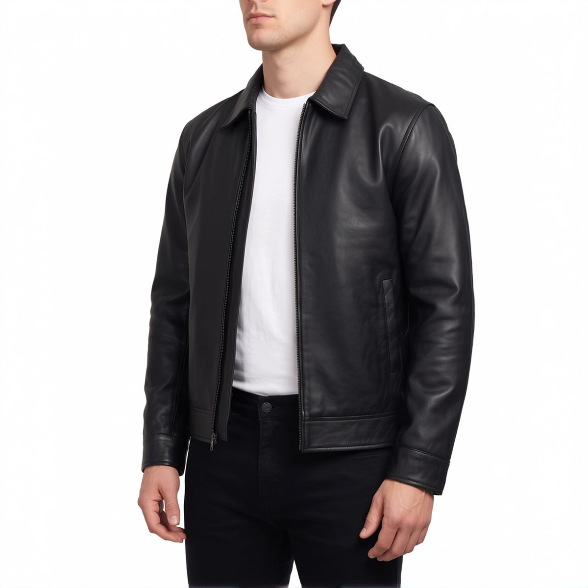Miles Men’s Black Harrington Leather Jacket