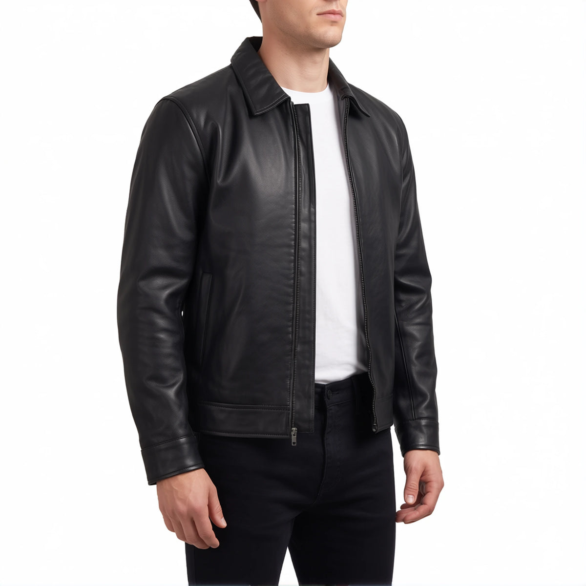 Miles Men’s Black Harrington Leather Jacket
