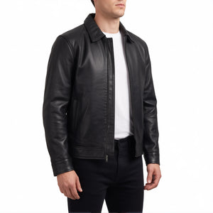 Miles Men’s Black Harrington Leather Jacket