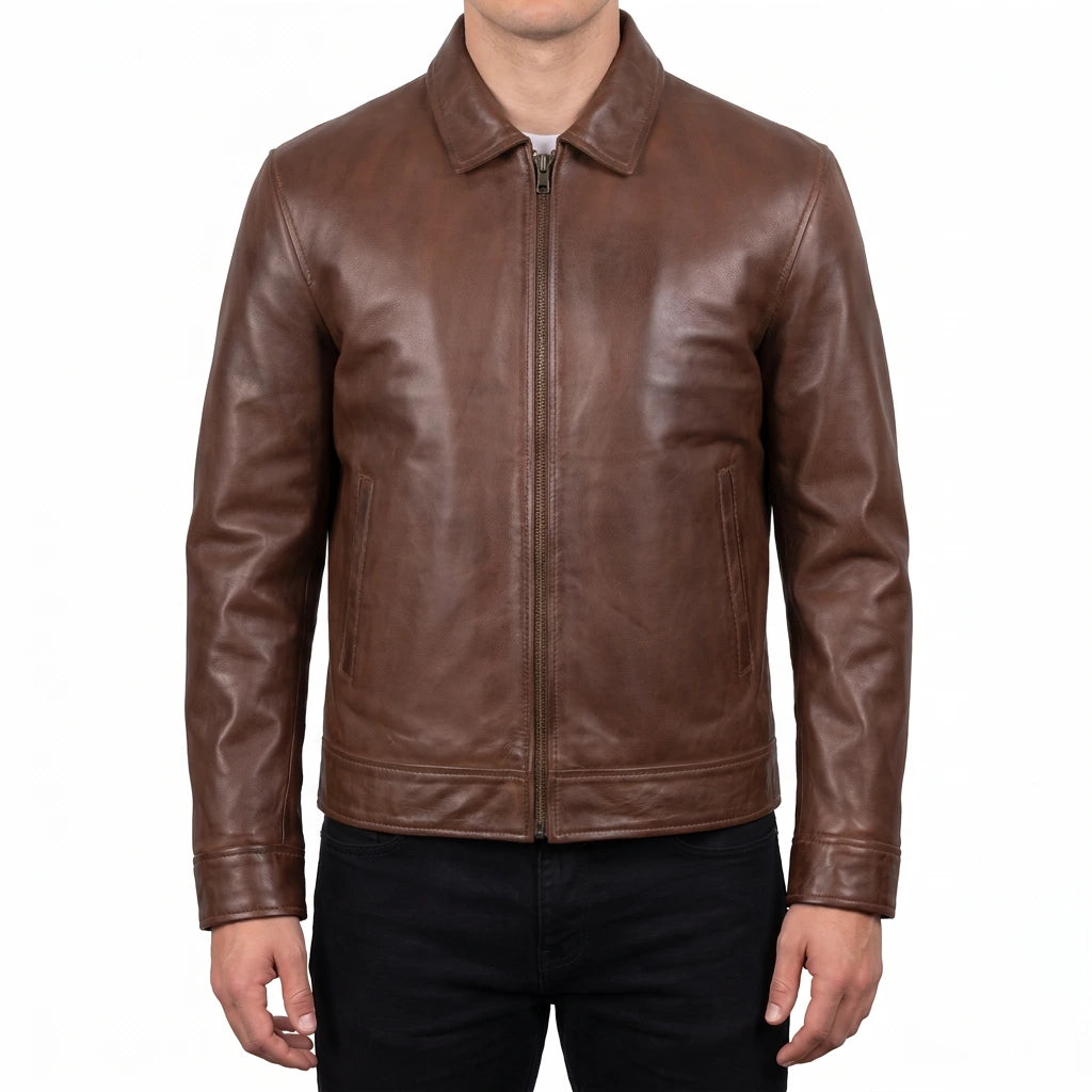 Miles Men’s Brown Harrington Leather Jacket
