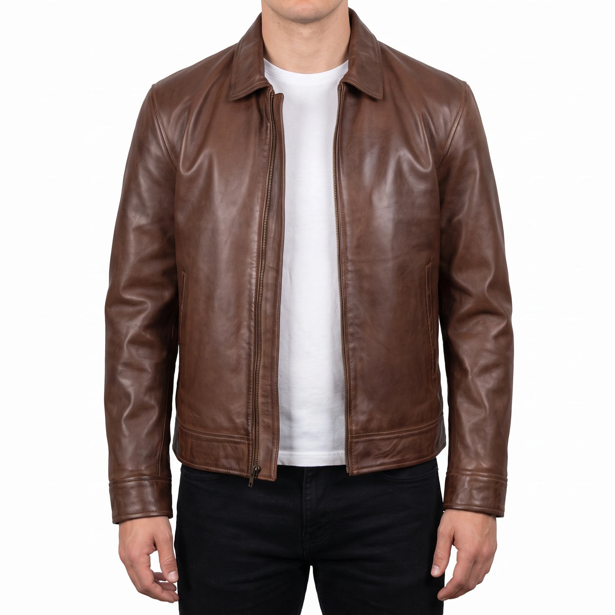 Miles Men’s Brown Harrington Leather Jacket