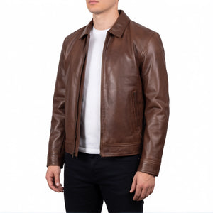 Miles Men’s Brown Harrington Leather Jacket