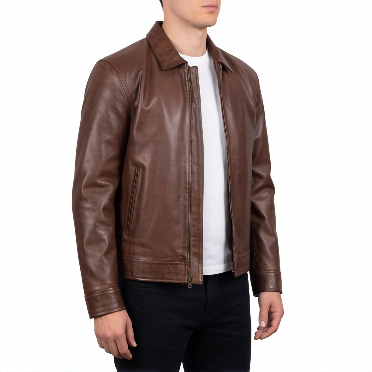 Miles Men’s Brown Harrington Leather Jacket