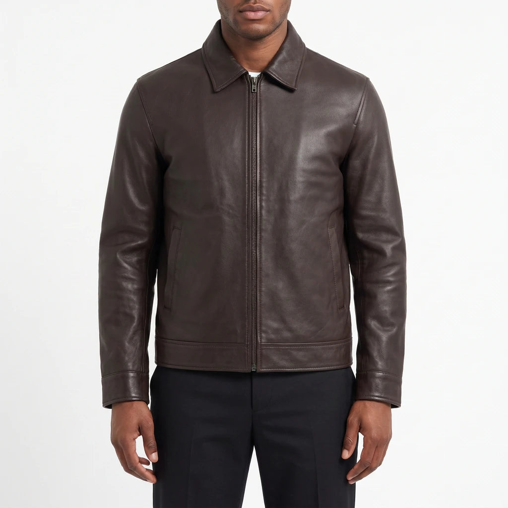 Miles Men’s Dark Brown Harrington Leather Jacket