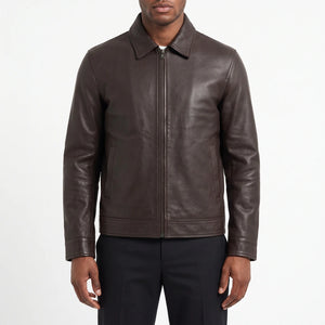Miles Men’s Dark Brown Harrington Leather Jacket