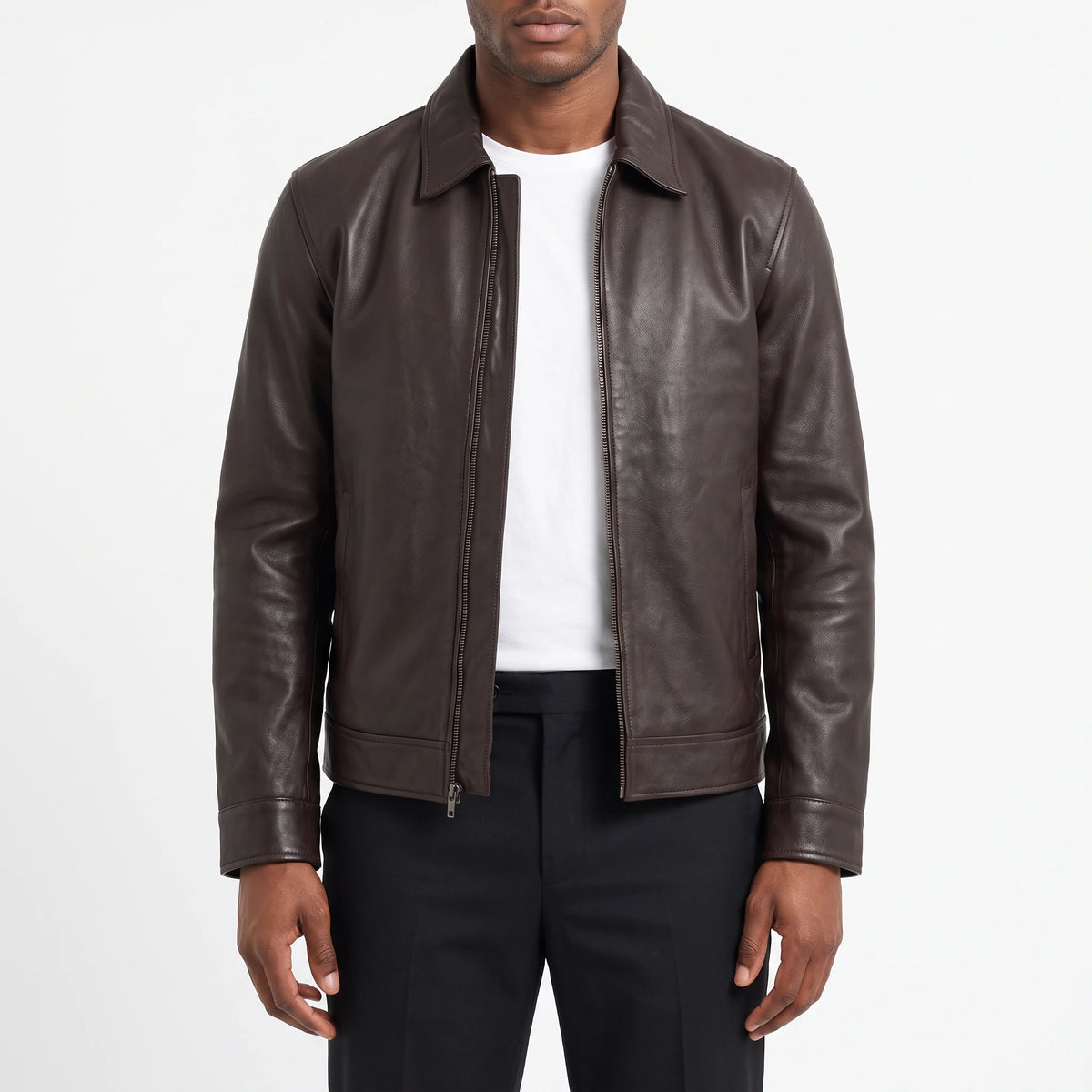 Miles Men’s Dark Brown Harrington Leather Jacket