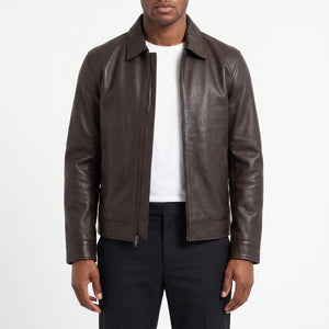Miles Men’s Dark Brown Harrington Leather Jacket