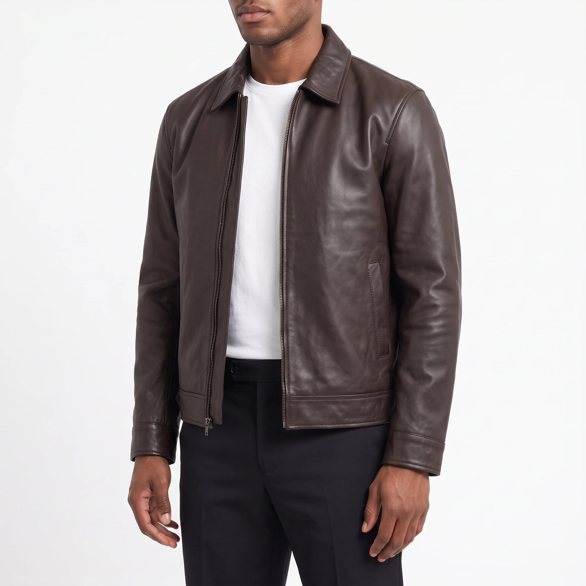 Miles Men’s Dark Brown Harrington Leather Jacket