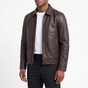 Miles Men’s Dark Brown Harrington Leather Jacket
