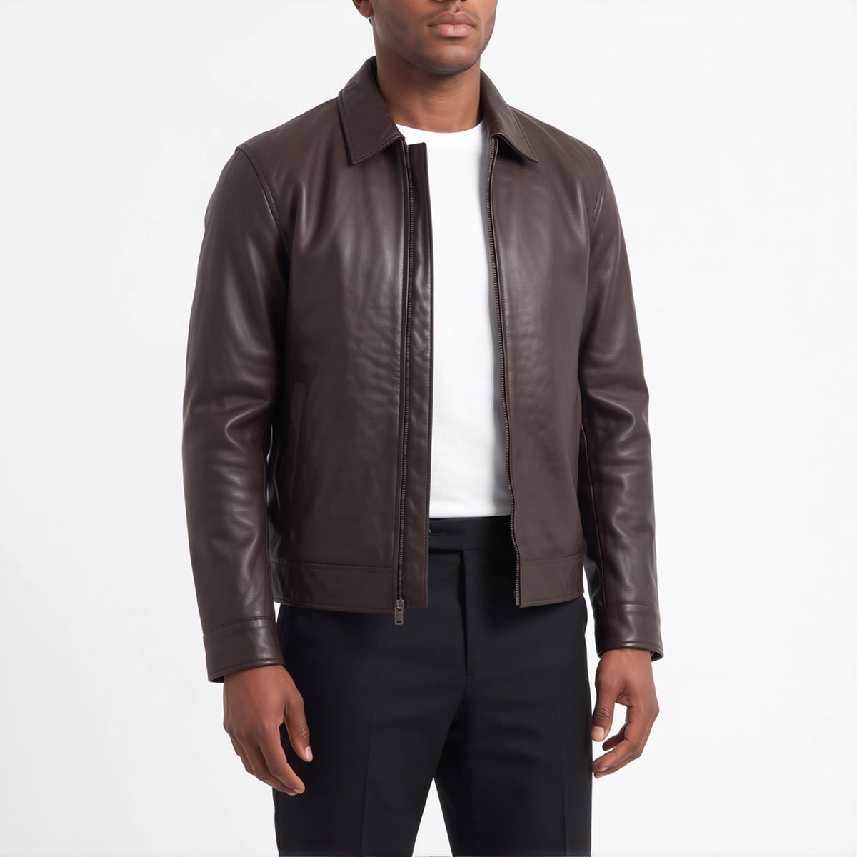 Miles Men’s Dark Brown Harrington Leather Jacket