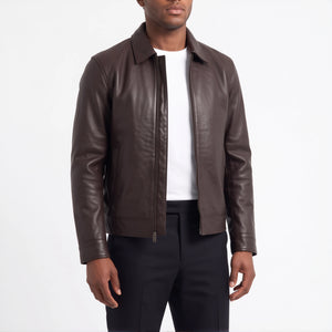 Miles Men’s Dark Brown Harrington Leather Jacket